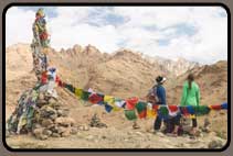 At the pass with prayer flags